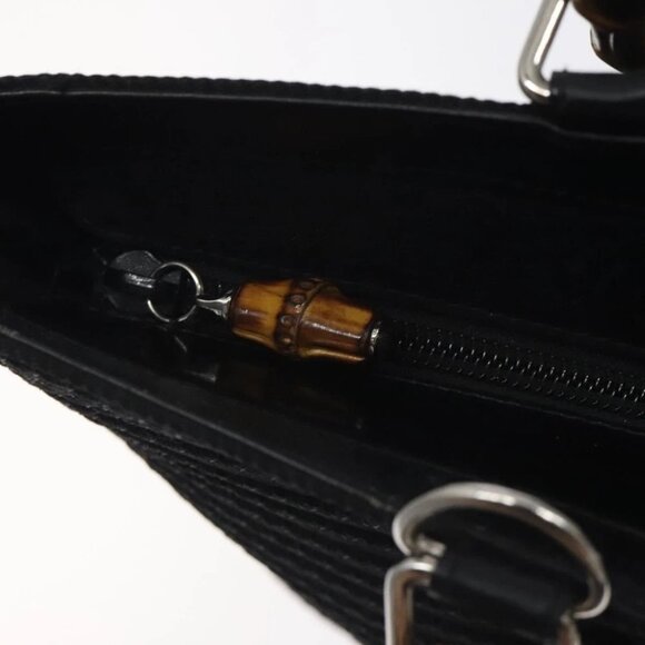 GUCCI Bamboo Hand Bag Nylon Black Silver 000 2058 0540 5 Auth ep9267 - Picture 12 of 15
